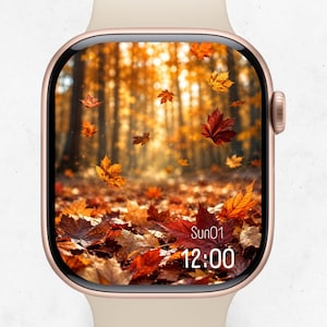 Autumn Forest Apple Watch Wallpaper, Maple Leaves Smartwatch Face (Digital Download)