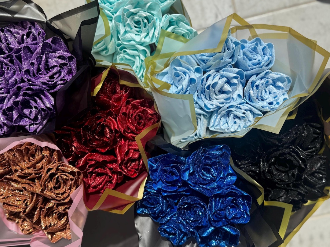 Eternal Roses Multi Colored Ribbon Eternal Ribbon Flower Bouquet – Handmade Glittered Ribbon Roses ...