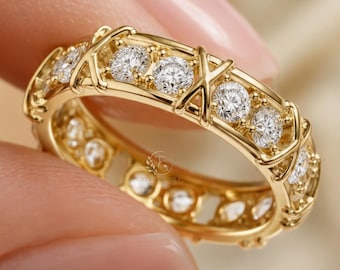 1.17 CT Men’s Round Lab Diamond Band in Gold | Collet Set Gents Wedding Ring | Luxury Eternity Band | Gift for Him