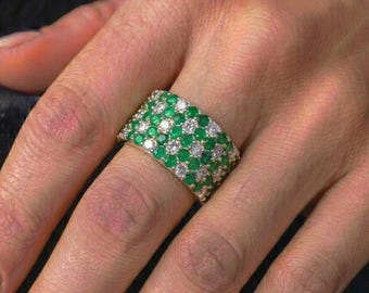 Round Natural Green Stone & Lab Grown Diamond 6.05 CT Ring in 14K Gold | Luxury Jewelry | Statement Ring | Gift for Her