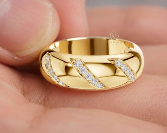 Men’s Pavé Diamond Band Ring in 14K Gold | Modern Gents Designer Ring | Luxury Minimal Diamond Band | Gift for Him