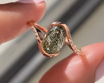 Olive Oval Diamond Ring in 9K 14K 18K Gold | Rose Gold Bypass Ring | Dainty Modern Gift for Her | Daily Wear