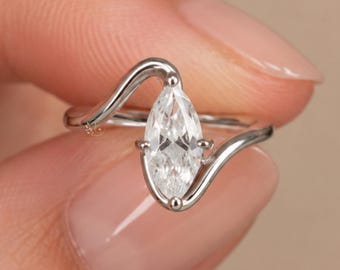 Marquise Lab Grown Diamond Ring in Gold | Minimal Solitaire Engagement Ring | Dainty Gift for Her | Marquise Diamond Ring