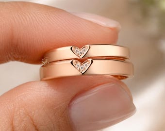 Heart Lab Diamond Couple Rings in Rose Gold | Matching Wedding Bands | Promise Ring Gift | Couple Ring