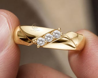 Men’s Minimal Diamond Band Ring in 14K Gold | Modern Gents Designer Ring | Luxury Everyday Gold Band | Gift for Him