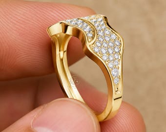 Men's Pavé Lab Diamond Ring | 9K-18K Gold Statement Band, Modern Luxury Wear | Gift For Him | Daily Wear | Unique Mens Ring
