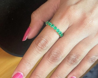 Round Cut Green Emerald In 14k Gold Ring Gift For Her | Silver With Moissanite | Gift For Her, Daily Wear