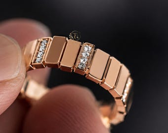 Modern Geometric Diamond Band Ring in Rose Gold | Minimalist Lab Grown Diamond Stack Ring | Luxury Designer Band | Gift for Him