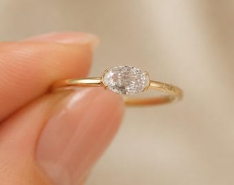 Oval Lab Grown Diamond Ring in Gold | Minimal Solitaire Engagement Ring | Dainty Gift for Her | Oval Diamond Ring