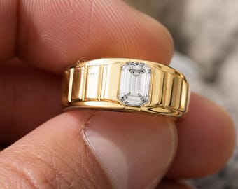 Men’s Open Gap Diamond Ring in 14K Gold | Modern Gents Minimal Ring | Luxury Lab Grown Diamond Band | Gift for Him