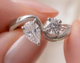 2.5 CTW Pear & Round Toi Et Moi Lab Diamond Ring in Gold | Two Stone Engagement Ring | Gift for Her | Daily Wear