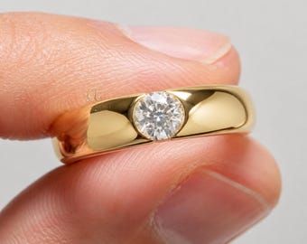 Men’s Minimal Diamond Signet Ring in 14K Gold | Modern Gents Bezel Diamond Ring | Luxury Everyday Band | Gift for Him