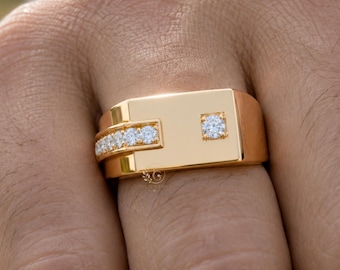 Men's 14K Gold Lab Grown Diamond Signet Ring | Modern Gents Pinky Statement Ring