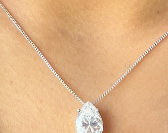4 CT Pear Diamond Pendant Necklace in Gold – Lab Solitaire Teardrop Necklace, Minimalist Luxury Jewelry, Gift for Her
