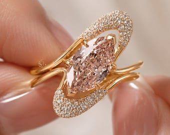 Marquise Lab Diamond Ring in Gold | Luxury Pavé Cocktail Ring | Bridal Statement Ring | Gift for Her | Wedding Ring | Marquise Diamond Ring