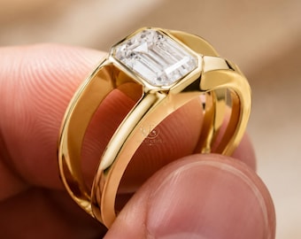 Men’s Open Gap Diamond Ring in 14K Gold | Modern Gents Minimal Ring | Luxury Lab Grown Diamond Band | Gift for Him