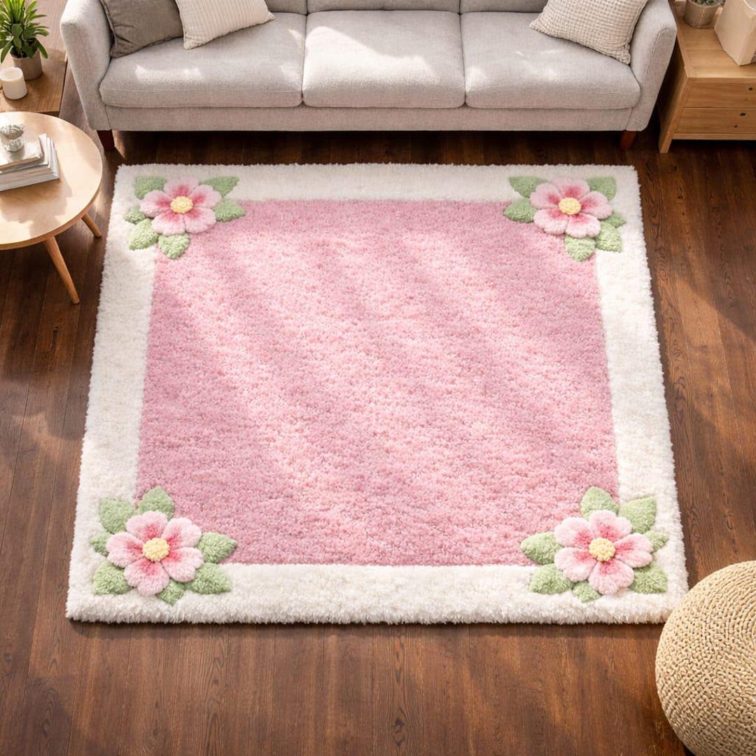 Border Area Rug Pink Pink Floral Border Handtufted Rug , 5x7 Area Rug , Modern Livin Area ...