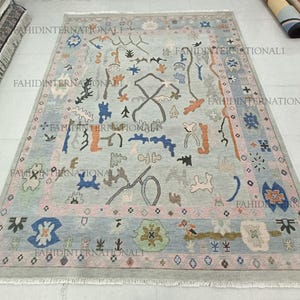 Ready To Ship - 8x10| Hand-Knotted Wool Oushak Rug: Modern Transitional Design, Size 8x10 Rug For Dining Area and For Luxury Living Room