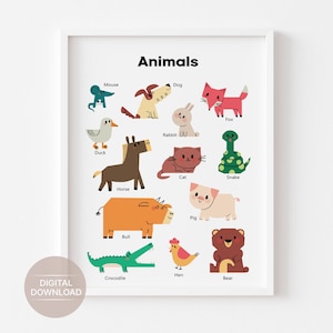 Animals Wall Art, Animals Poster, Educational Printable, Classroom Posters, Montessori Prints, Playroom Animals Decor, DIGITAL DOWNLOAD