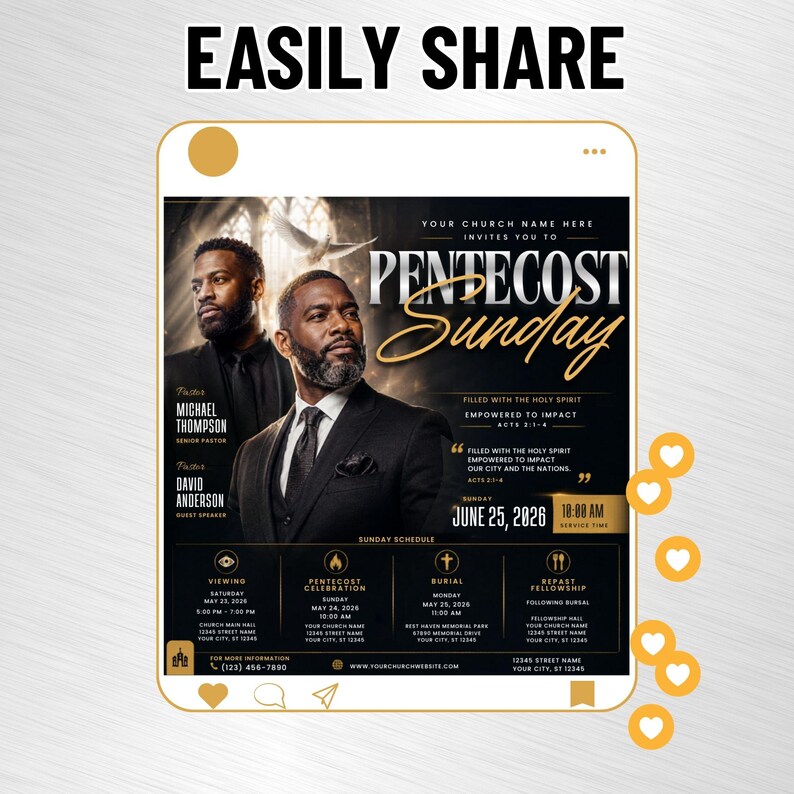 Pentecost Sunday Flyer Template | Editable on Canva | Holy Spirit Fire ...