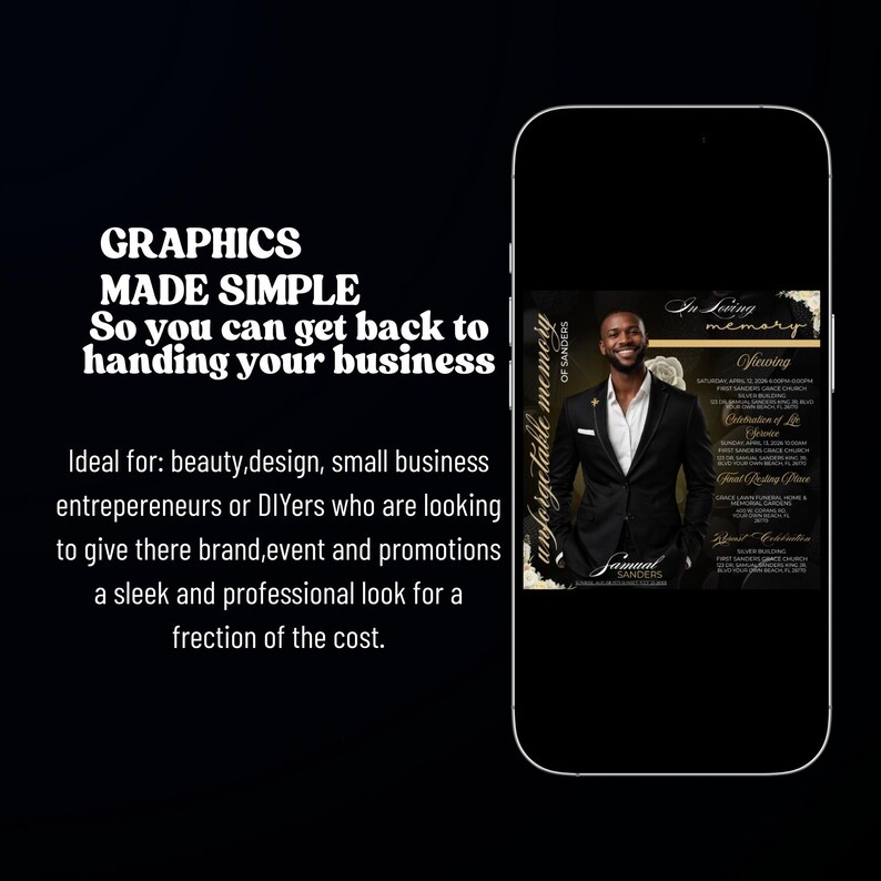 Black & Gold Funeral Invitation Template, Editable Memorial Flyer ...