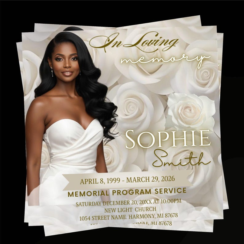 White Roses Funeral invite, Elegant Memorial Invitation Template, Instagram Square ( Editable Canva) image 3