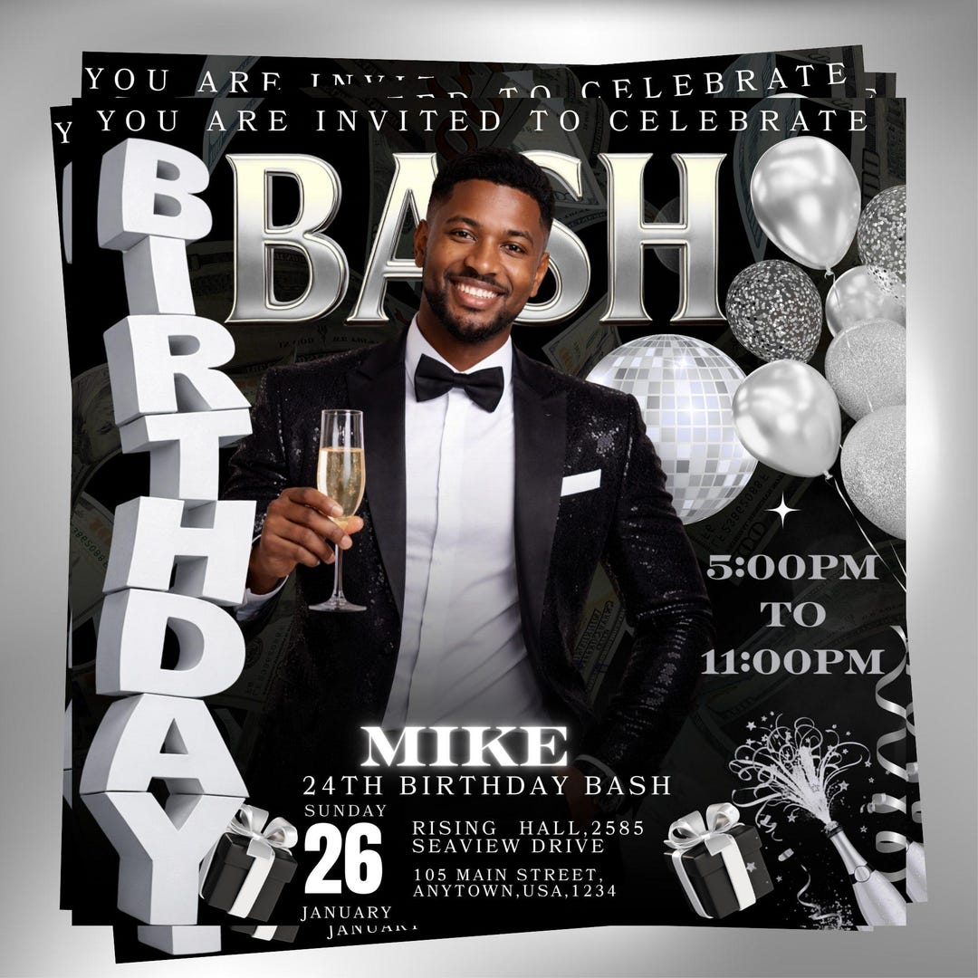 Men's Birthday Invitation Flyer: Club Event Celebration Party Template ...