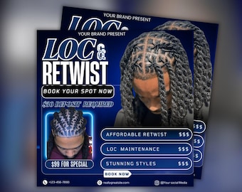 Editable Locs & Retwist Specials Flyer: Hair Stylist Canva Template (Digital Download)