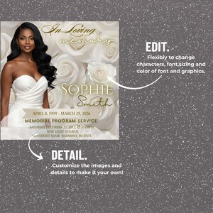 White Roses Funeral invite, Elegant Memorial Invitation Template, Instagram Square ( Editable Canva) image 8
