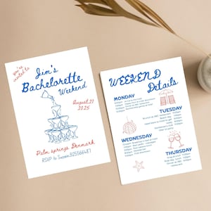 Hand Drawn Style Bachelorette Party Invitation & Itinerary Template | Downloadable Modern Handwritten Bachelorette Weekend Invite