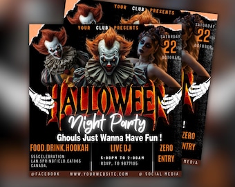 Modelo de Flyer Editável para Festa de Halloween: Postagem para Redes Sociais, Canva (Download Instantâneo)