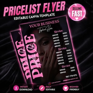 Editable Braids & Beauty Salon Services Price List Flyer, DIY Canva Template