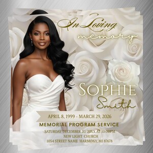 White Roses Funeral invite, Elegant Memorial Invitation Template, Instagram Square ( Editable Canva) image 4