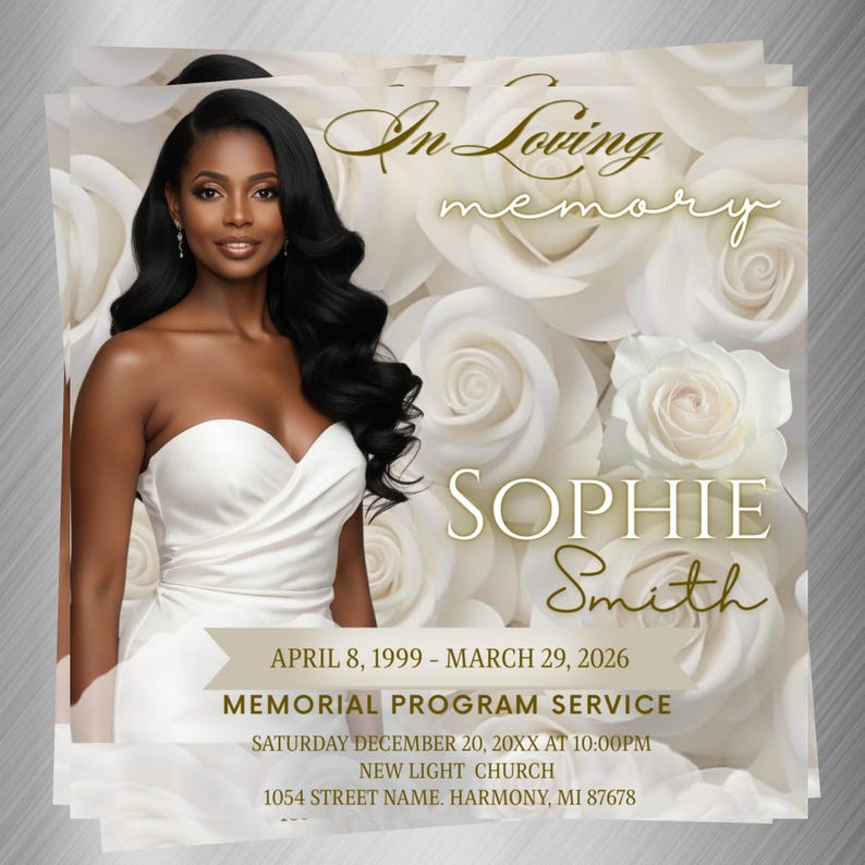 White Roses Funeral invite, Elegant Memorial Invitation Template, Instagram Square ( Editable Canva) image 4