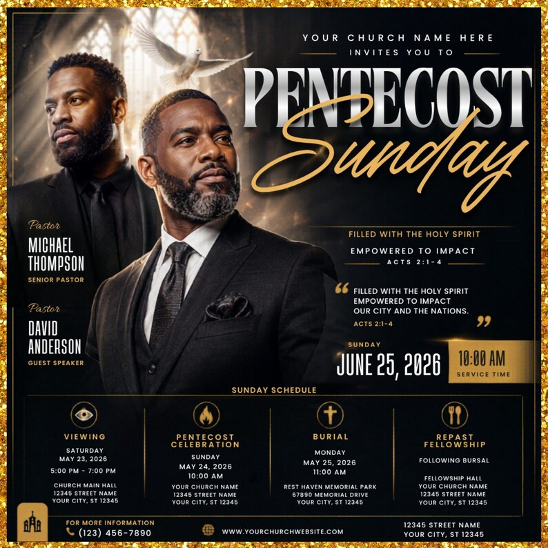 Pentecost Sunday Flyer Template | Editable on Canva | Holy Spirit Fire ...