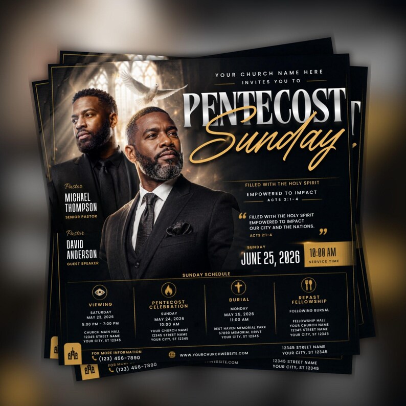 Pentecost Sunday Flyer Template | Editable on Canva | Holy Spirit Fire ...