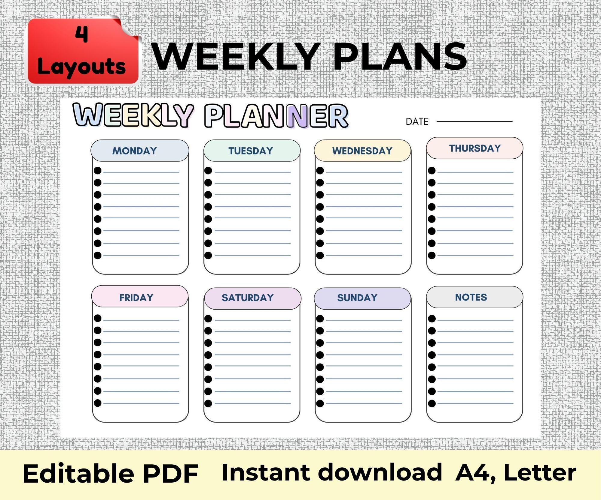 Editable Weekly Planner | Printable, Digital | Weekly Planner PDF ...