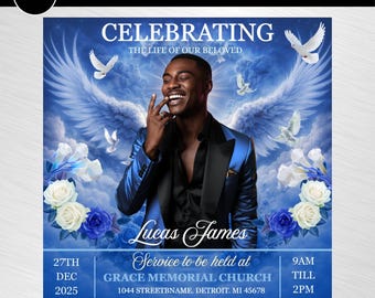 Folleto de anuncio del funeral de Blue Rose: Celebración de la vida en Instagram (plantilla de Canva, descarga digital)