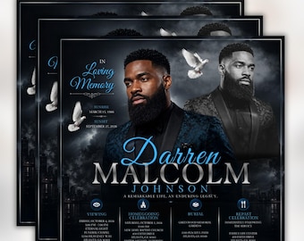 black and blue Funeral Announcement Flyer, Elegant Celebration of Life, Memorial Announcement Invite, Canva Template, Digital Download