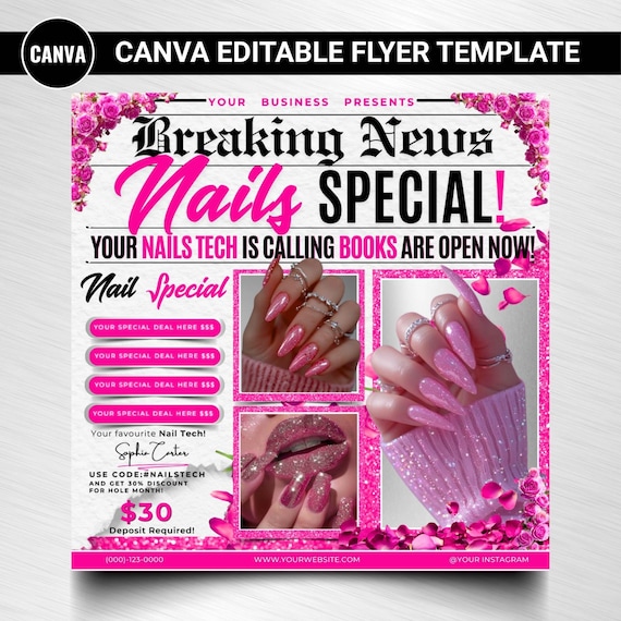 Nail Tech Flyer Template: Salon Promotion Editable Canva Design (Digital Download)