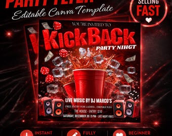 Kickback Party Flyer, Editable Club Invitation (Canva Template)
