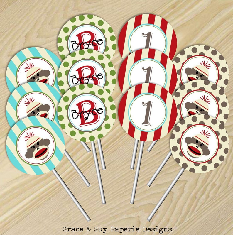 Printable Party Pack Sock Monkey Birthday Party Custom Party Monkey Birthday