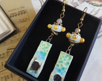 Pendientes Rústicos • Pendientes Boho • Joyas Boho • Joyas Étnicas • pendientes • Pendientes hechos a mano. Pendientes azul/verde. Reino Unido