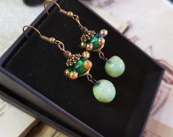 Rustic Earrings • Boho Green Earrings • Boho Jewellry • Ethnic Jewellery • earrings • Handmade earrings. Green earrings. UK