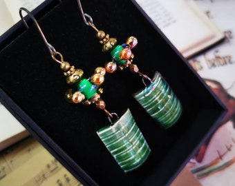 Rustic Earrings • Boho, green textured Earrings • Boho Jewellry • Ethnic Jewellery • green earrings • Handmade earrings.  Uk
