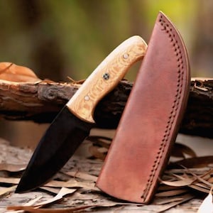 Handmade High Carbon Steel Skinner Knife: Black Coated Hunting, Camping & Survival