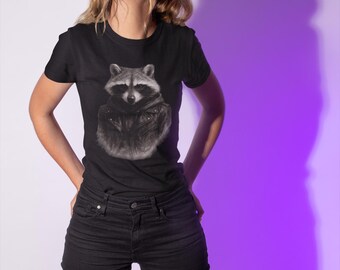 Raccoon Graphic T-Shirt, Unisex Softstyle Tee, Animal Lover Gift, Casual Wear, Unique Streetwear, Nature Enthusiast Apparel