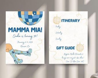 Mamma Mia Geburtstagseinladung, Bachelorette einladen, Dancing Queen Party, digitale Vorlage, bearbeitbar