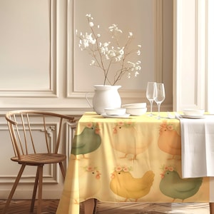 Charming Cottagecore Chicken Adorned With Floral Crowns 58 X 58 Tablecloth - Vintage Farmhouse Style, Kitchen Decor, Rustic Tableware