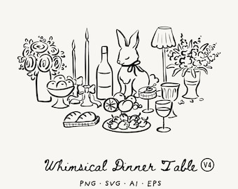 Ilustración de mesa de boda dibujada a mano – Ilustración de cena caprichosa (SVG, PNG)